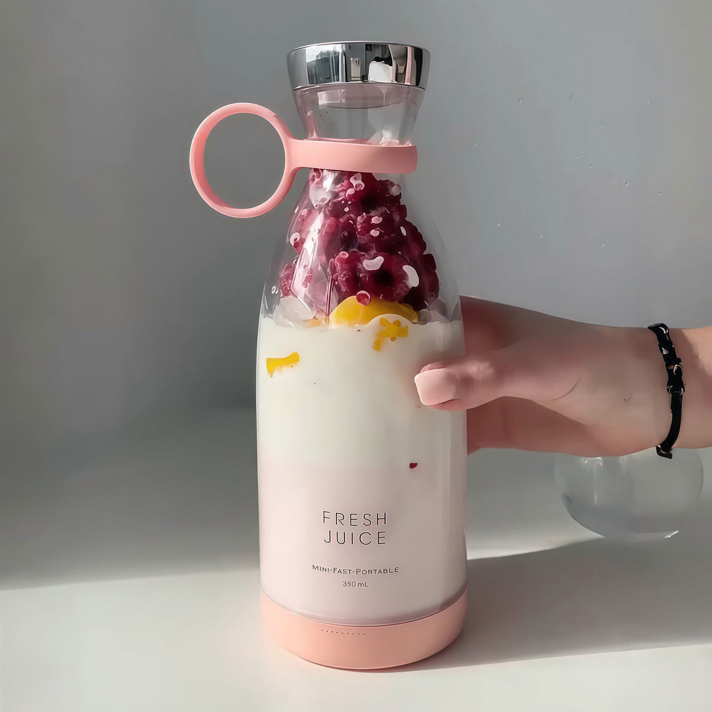 Pink Portable Juice Cup with berries and cream